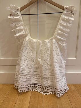 White Crochet Lace Ruffle-Strap Women's Blouse